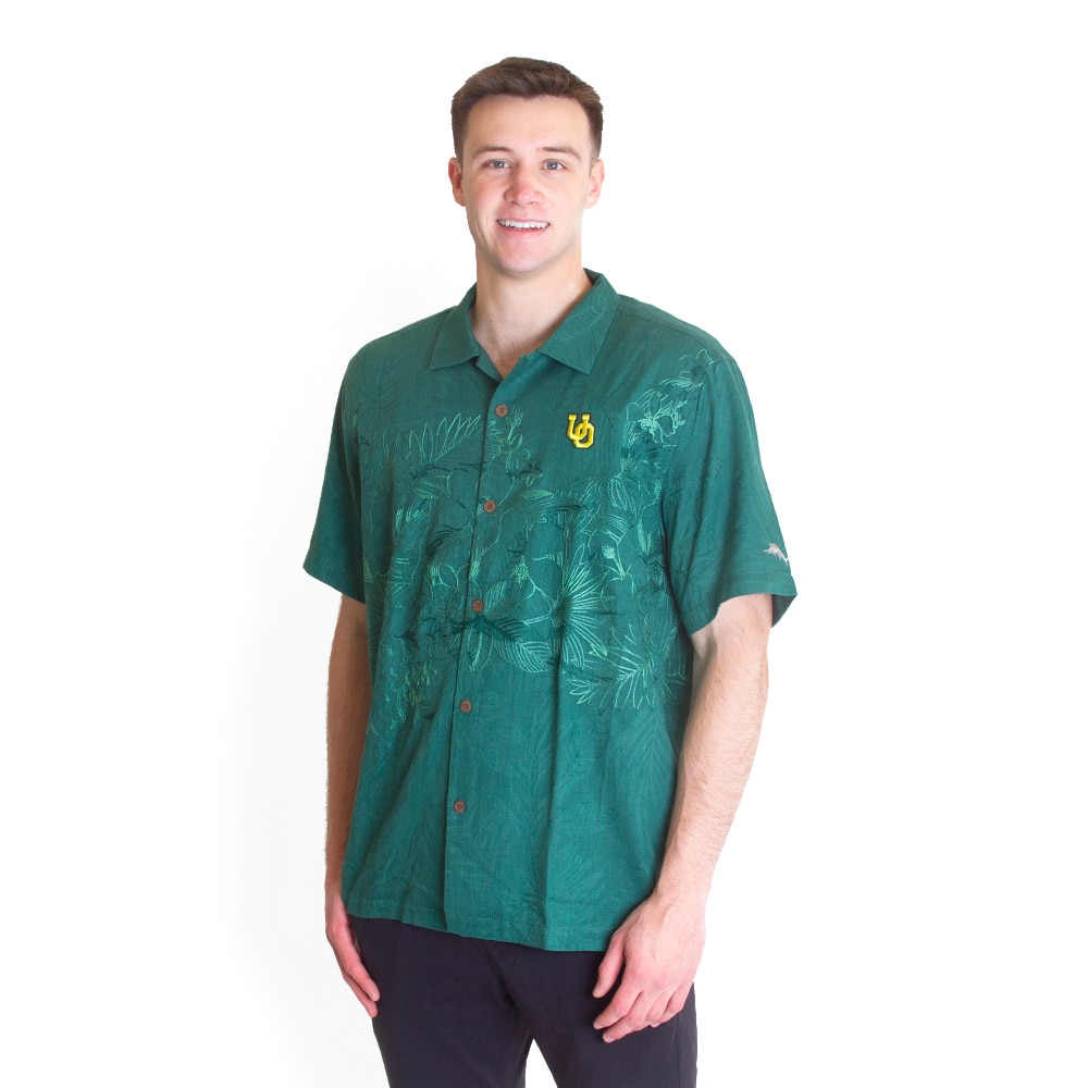 Interlocking UO, Tommy Bahama, Green, Button Up/Button Down, Silk, Men, Coolmax, Embroidered Front, Camp Shirt, 720301